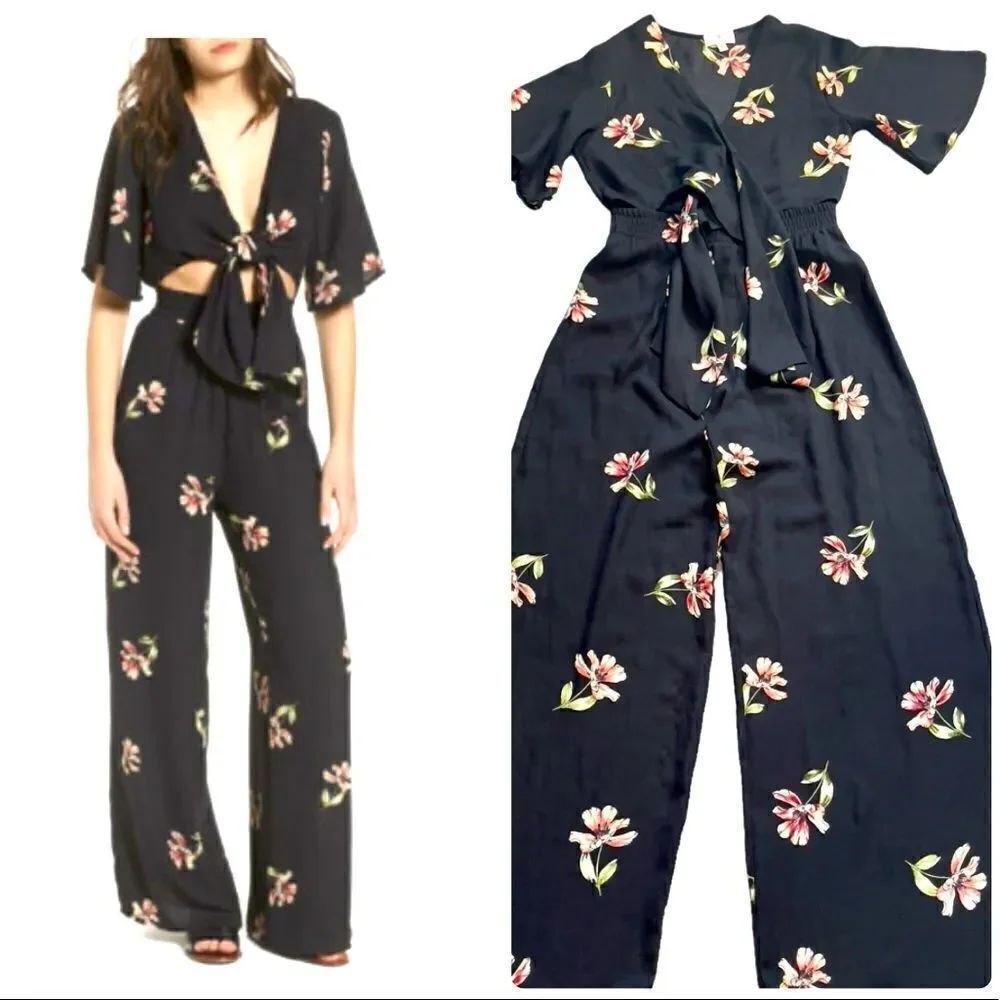 Socialite Floral Tie Front Jumpsuit XSMALL